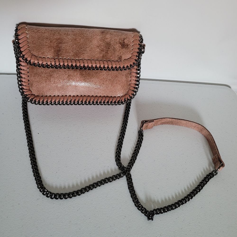 NWOT‎ Chico's Distressed Suede Chain Link Crossbody Bag